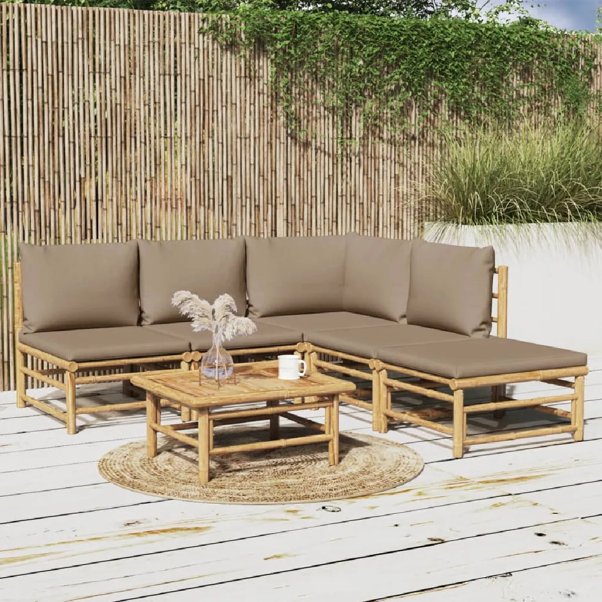 VidaXL Salon de jardin 6 pcs - Bambou - Taupe