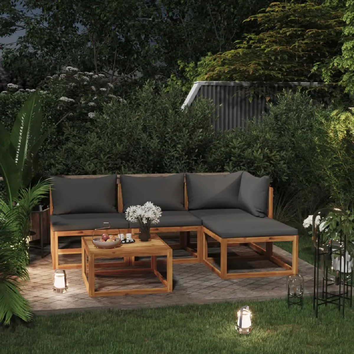 Salon vidaXL Bois d'Acacia Solide 5 pcs - vue 2