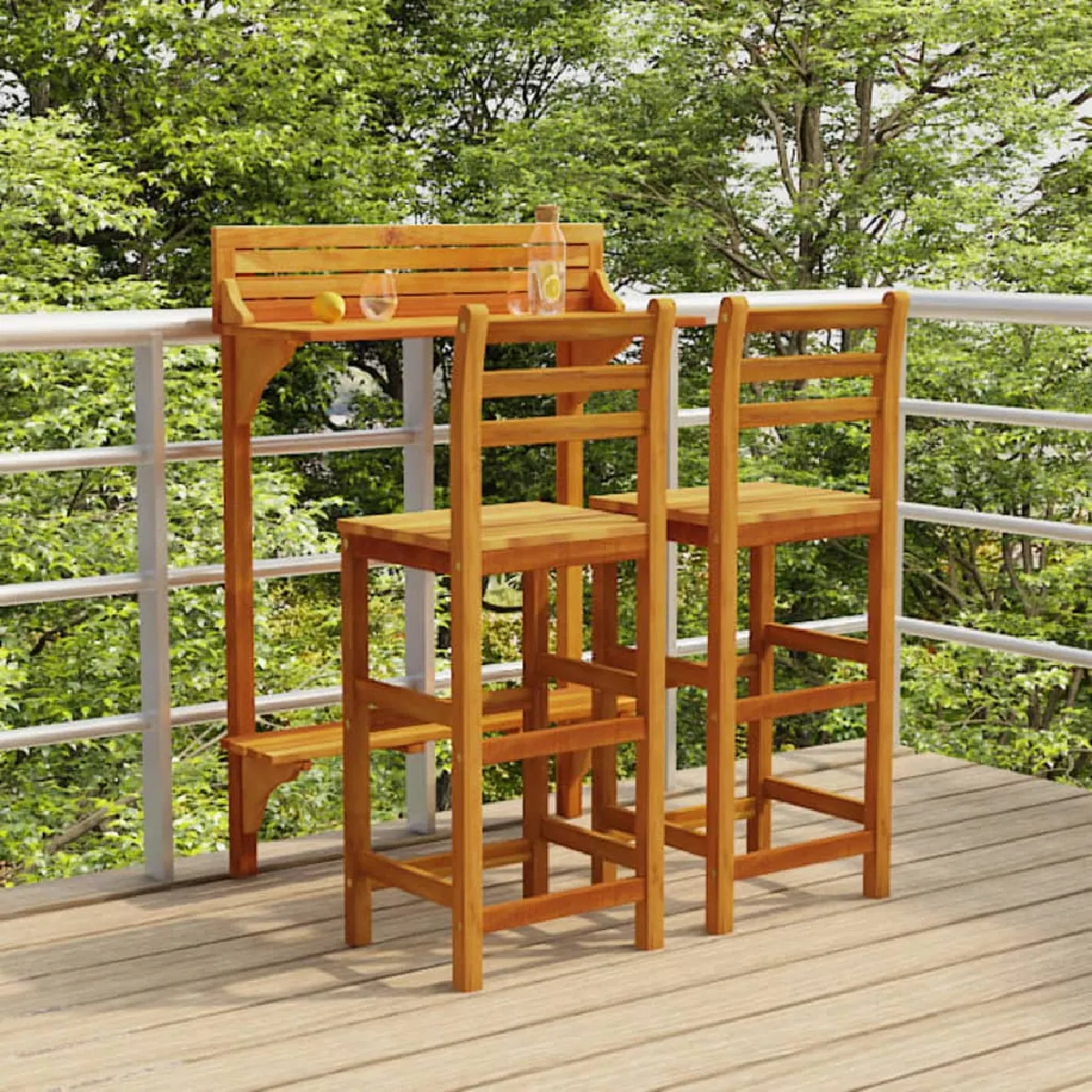 vidaXL Ensemble de Bar de Balcon 3 pcs Mobilier de Patio Table et Tabourets de Bistrot Meubles de Terrasse Extérieur Jardin 3116002 - vue 2