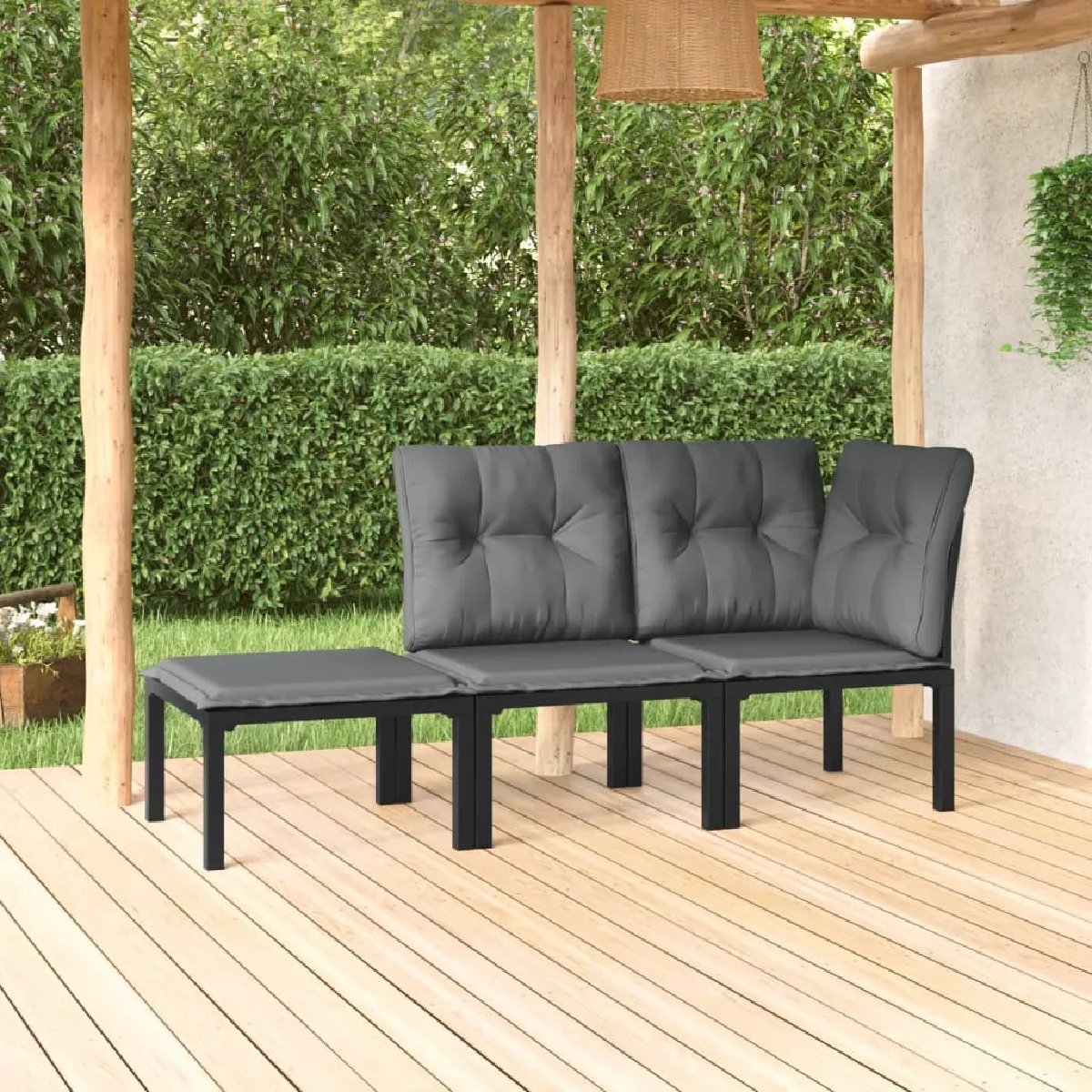 Non Communiqué Gris Vidaxl Salon De Jardin 3 Pcs, Ensemble De Meubles De Terrasse, Mobilier D'extérieur, Chaise De Patio, Moderne, Noir Et 3187740 - Image 3