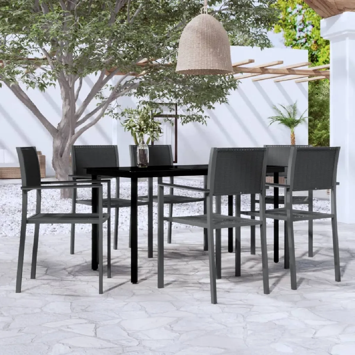 vidaXL Ensemble à manger de jardin - Noir