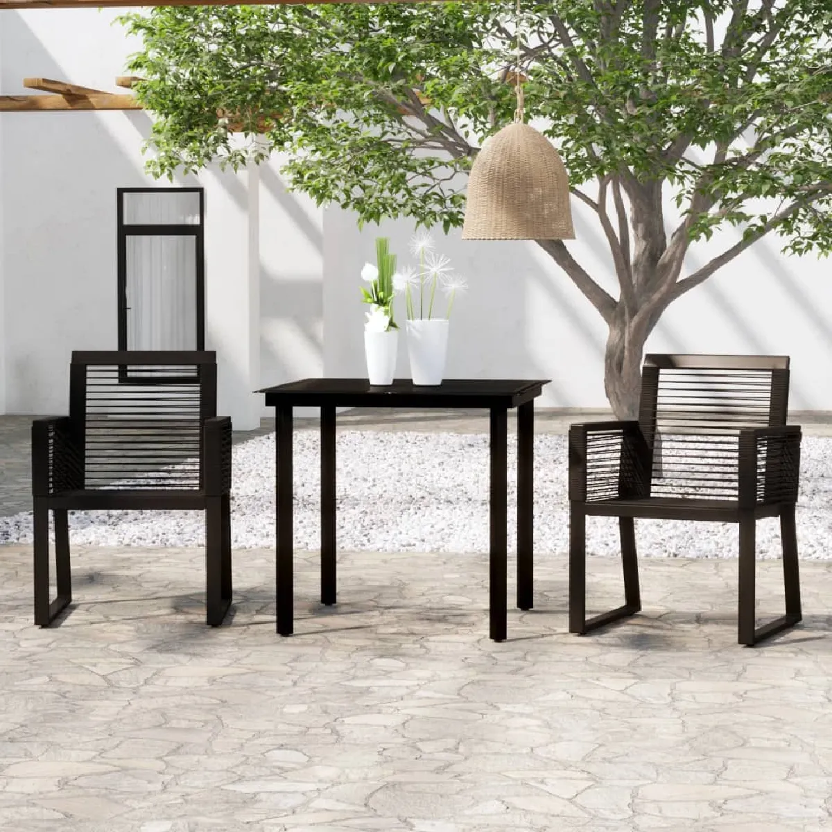 Vidaxl Noir Ensemble À Manger Jardin 3 Pcs