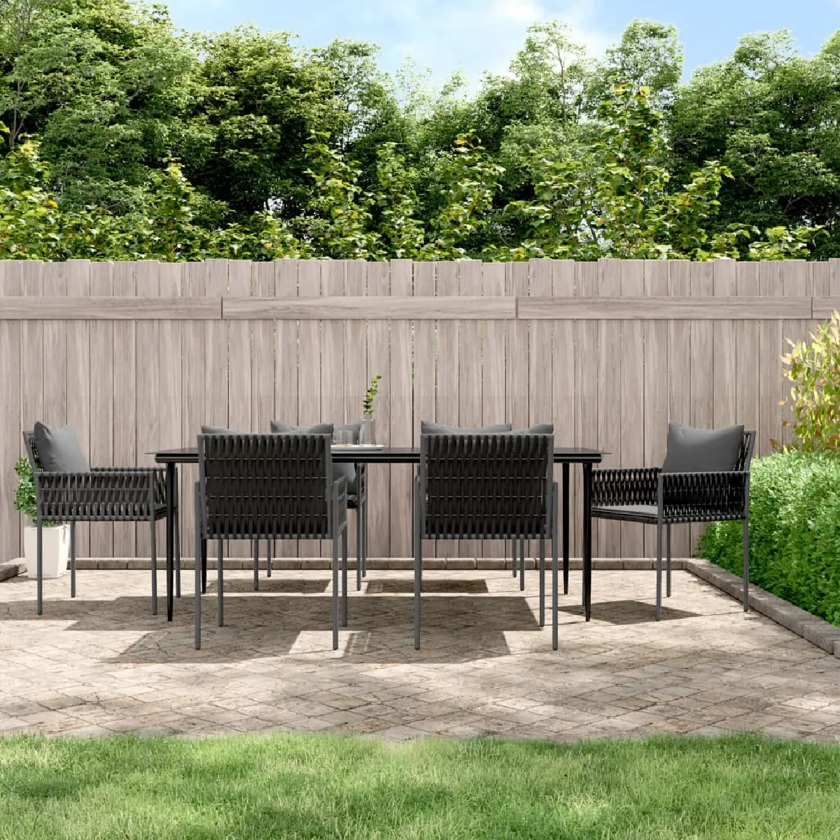 vidaXL Ensemble à manger de jardin 7 pcs Résine tressée Acier