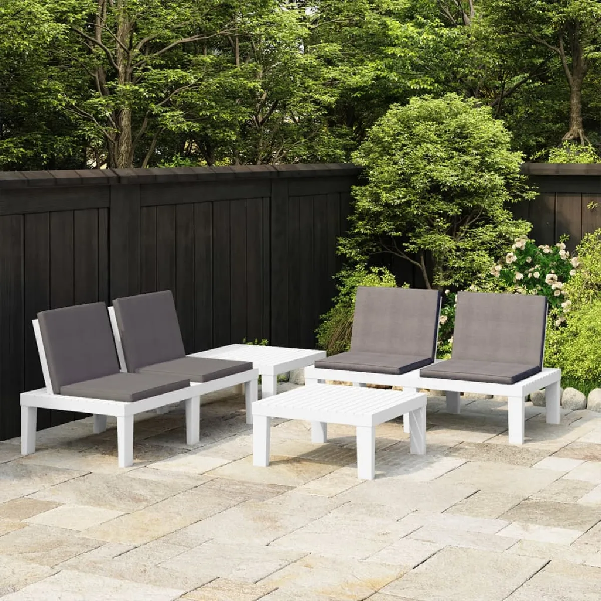 vidaXL Salon de jardin 4 pcs avec coussins Plastique - vue 2