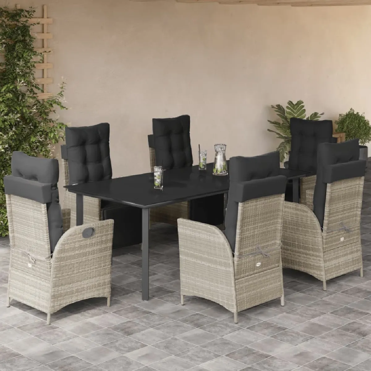 vidaXL Ensemble à manger de jardin et coussins 7 pcs rotin 3277678 - vue 5
