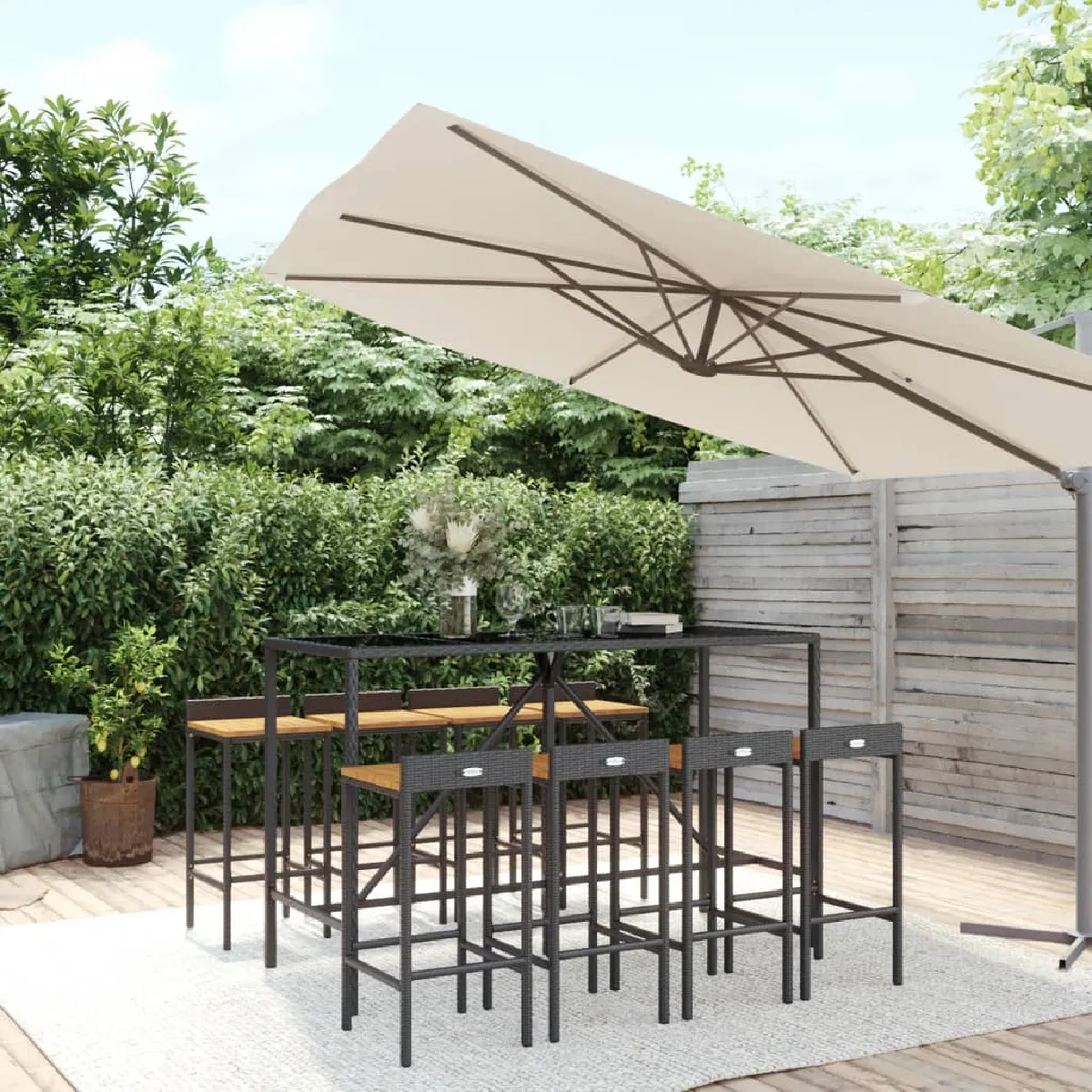 vidaXL Ensemble de bar jardin 9 pcs poly rotin
