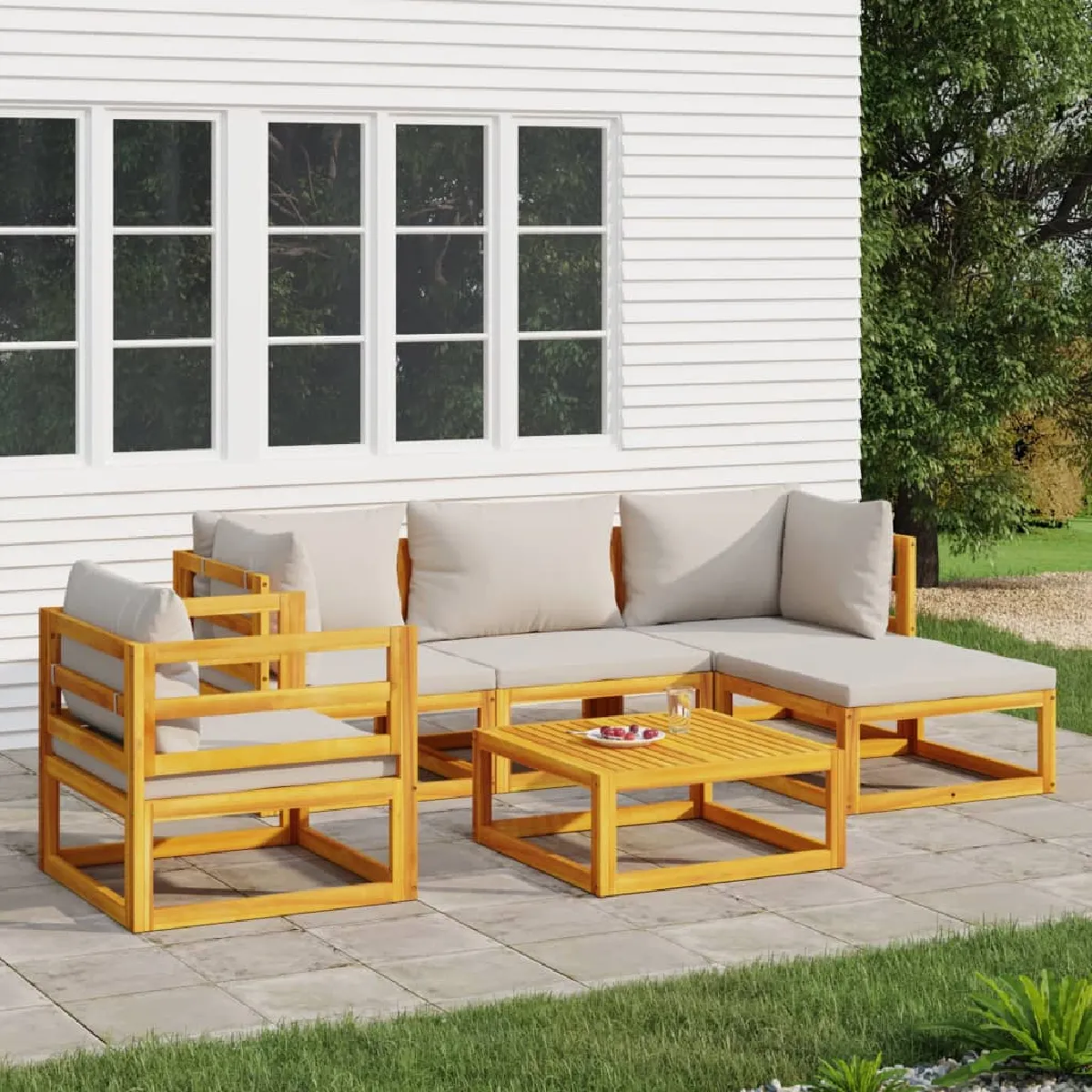 Salon de jardin 6 pcs avec coussins en bois massif - vue 2