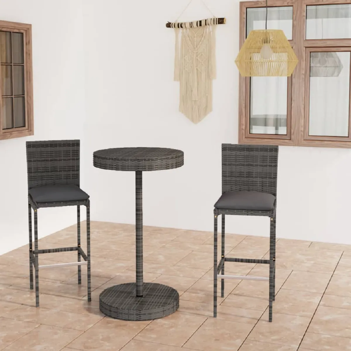 vidaXL Ensemble de bar de jardin 3 pcs et coussins Résine tressée - vue 8