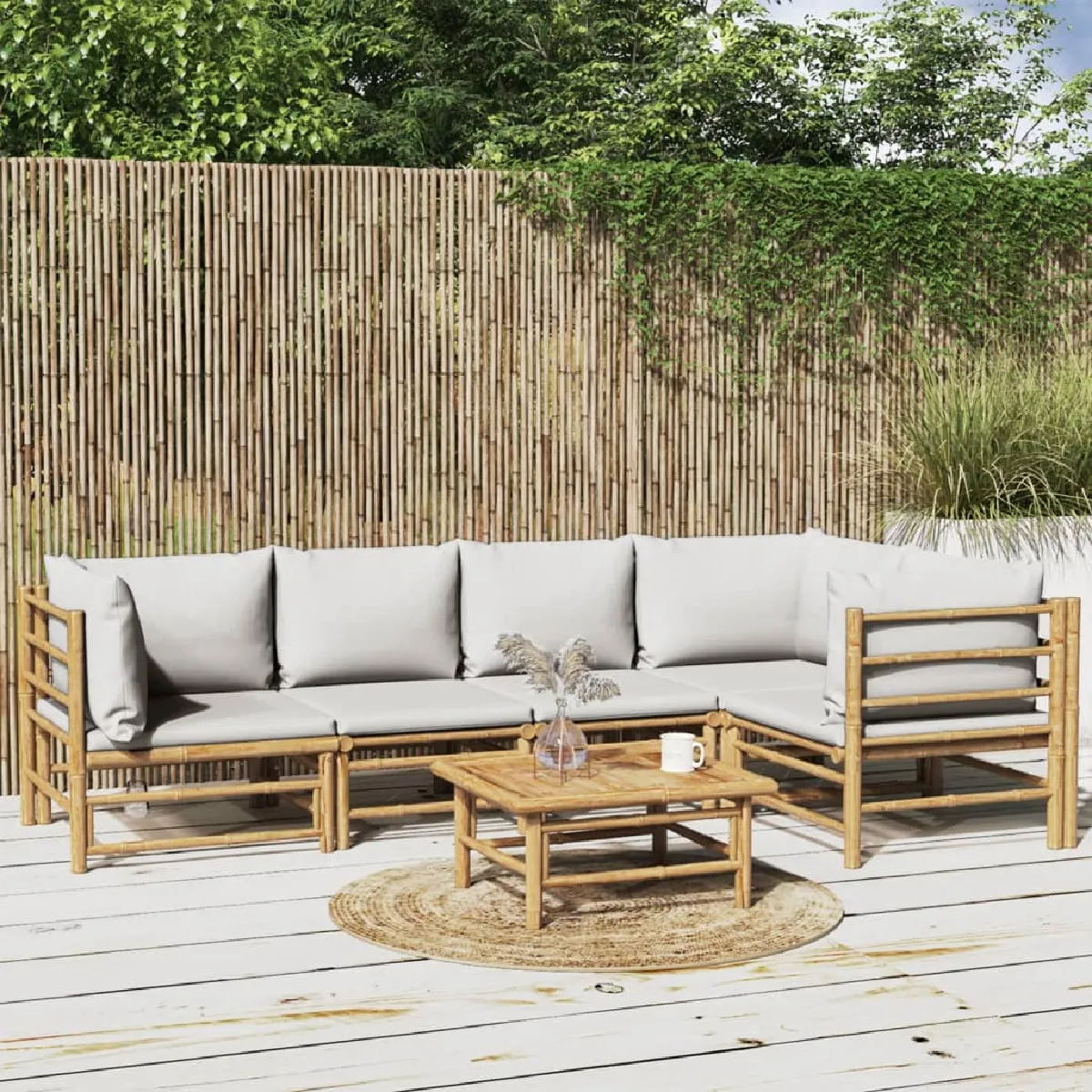 Vidaxl Gris/Clair Salon De Jardin 6 Pcs - Bambou
