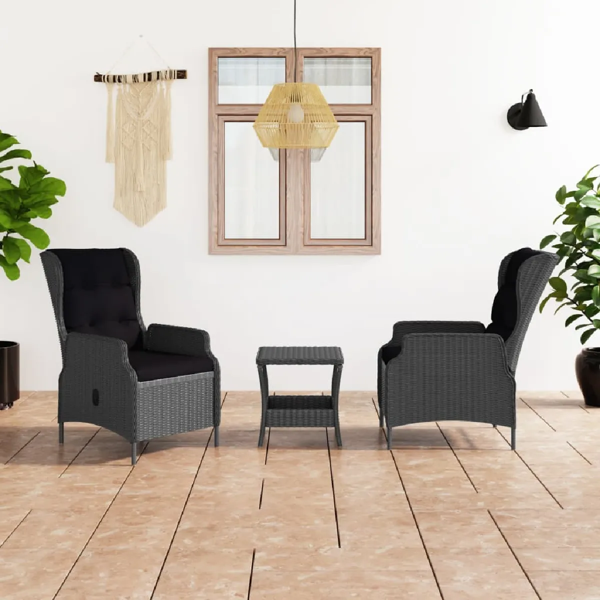 vidaXL Salon de jardin avec coussins 3 pcs Résine tressée