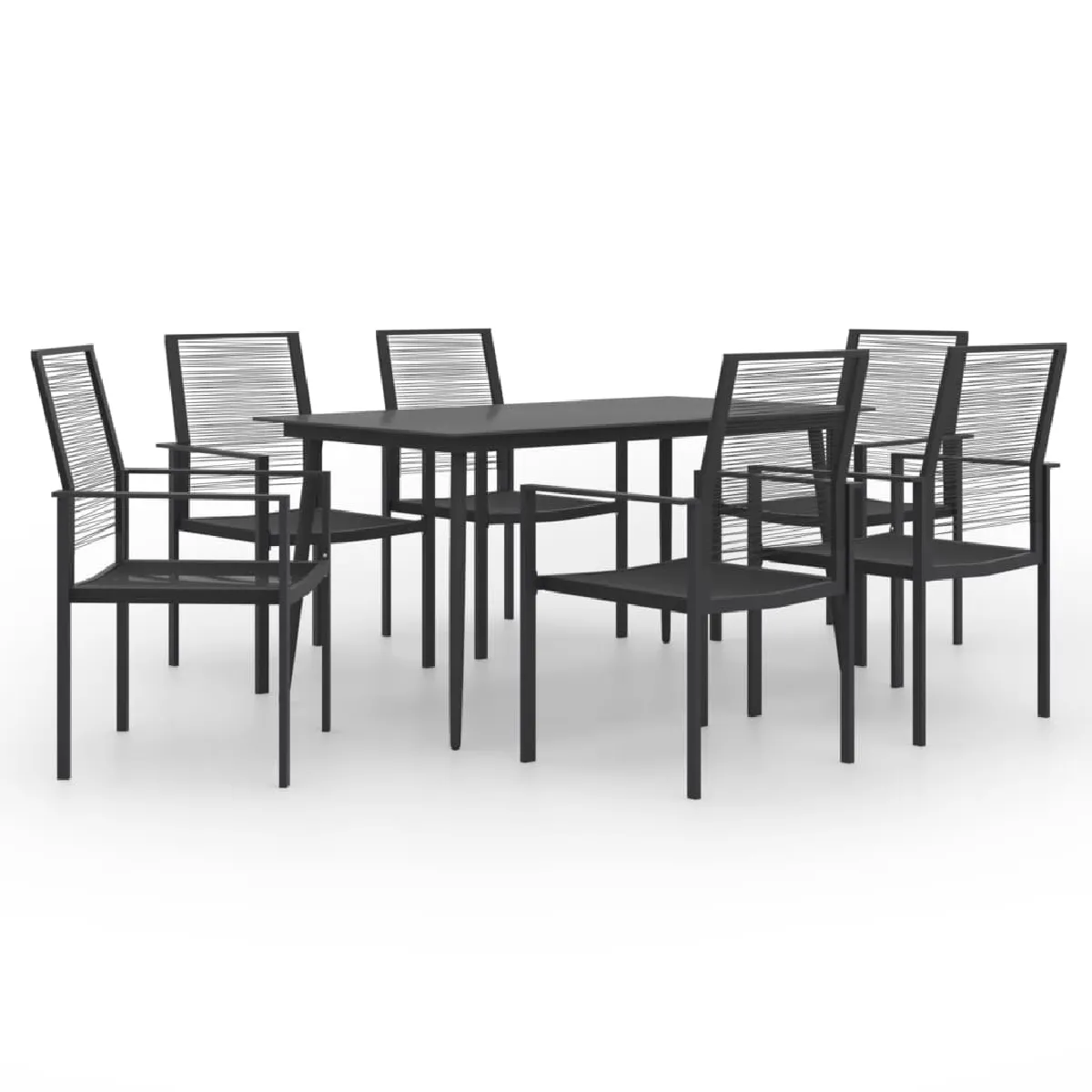 Vidaxl Noir Ensemble À Manger De Jardin 7 Pcs