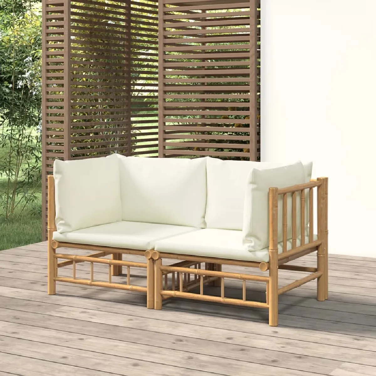 vidaXL Canapés dangle de jardin avec coussins crème 2pcs bambou 3155182 - vue 2