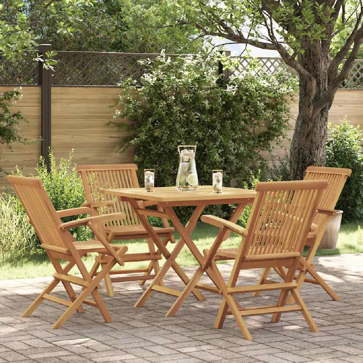 VIDAXL Ensemble à manger de jardin 5 pcs Bois de teck - vue 6
