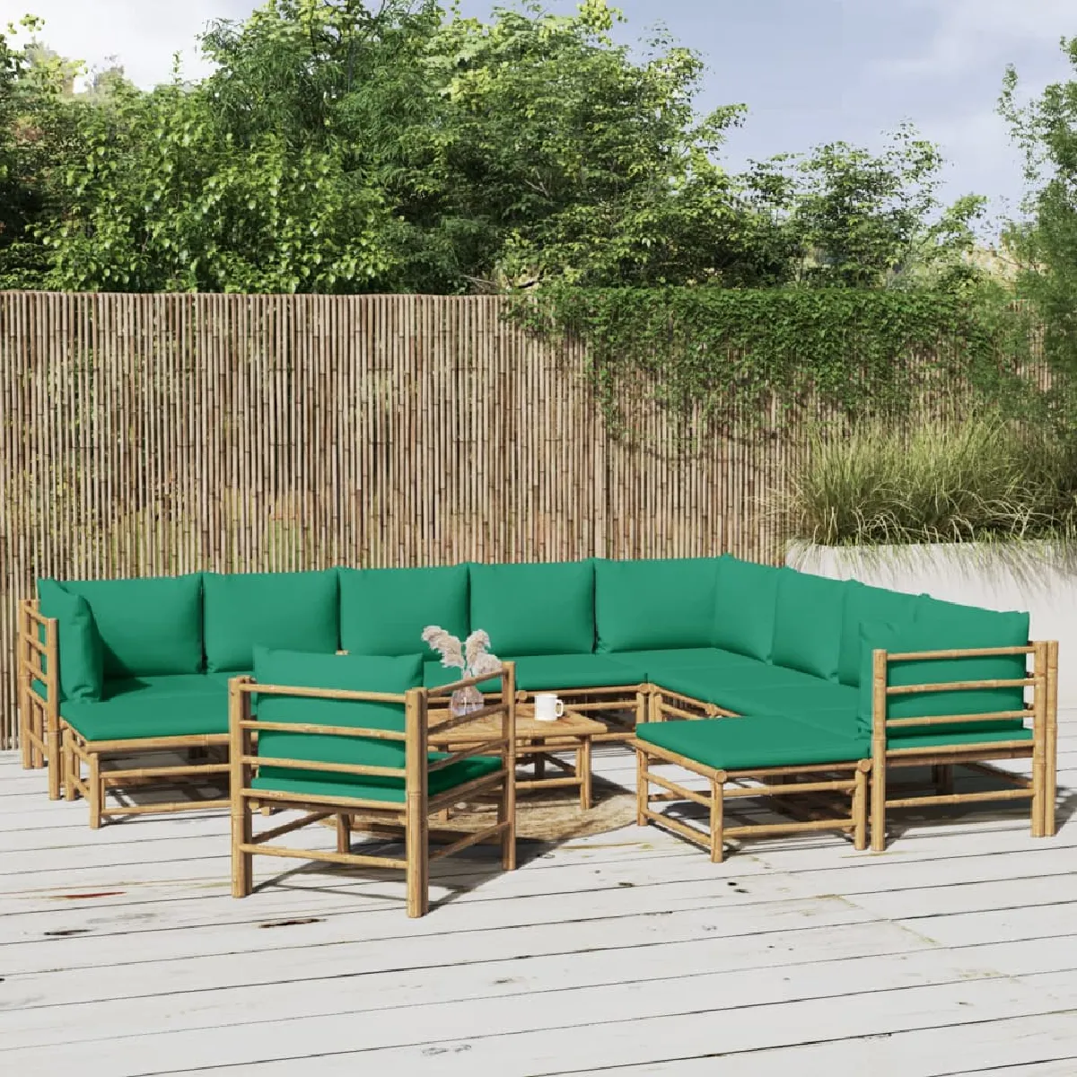vidaXL Salon de jardin 7 pcs avec coussins bambou 3155165
