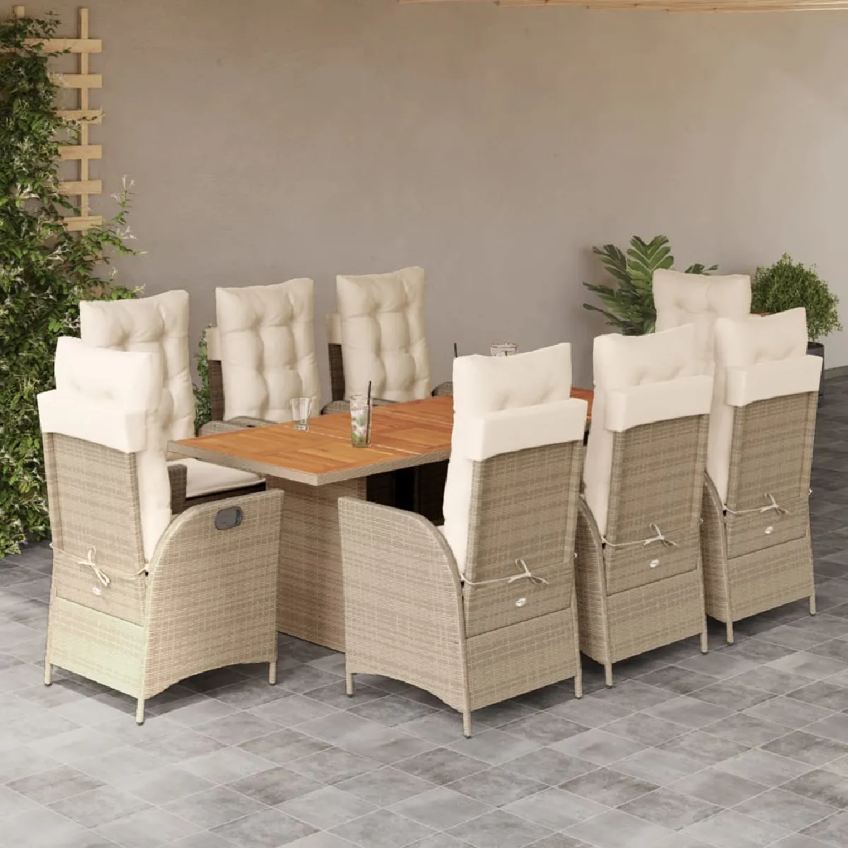 VidaXL Ensemble à manger jardin 9 pcs Poly rotin - vue 8