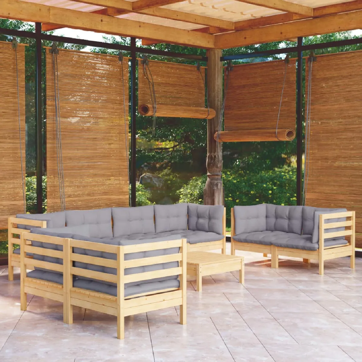 vidaXL Salon de jardin 9 pièces - Gris
