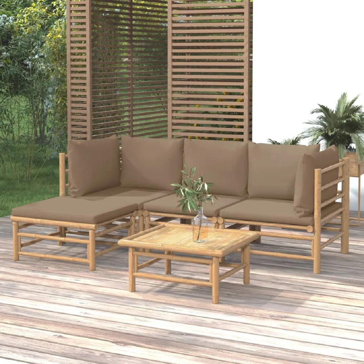 vidaXL Salon de jardin 5 pièces avec coussins Bambou - vue 6