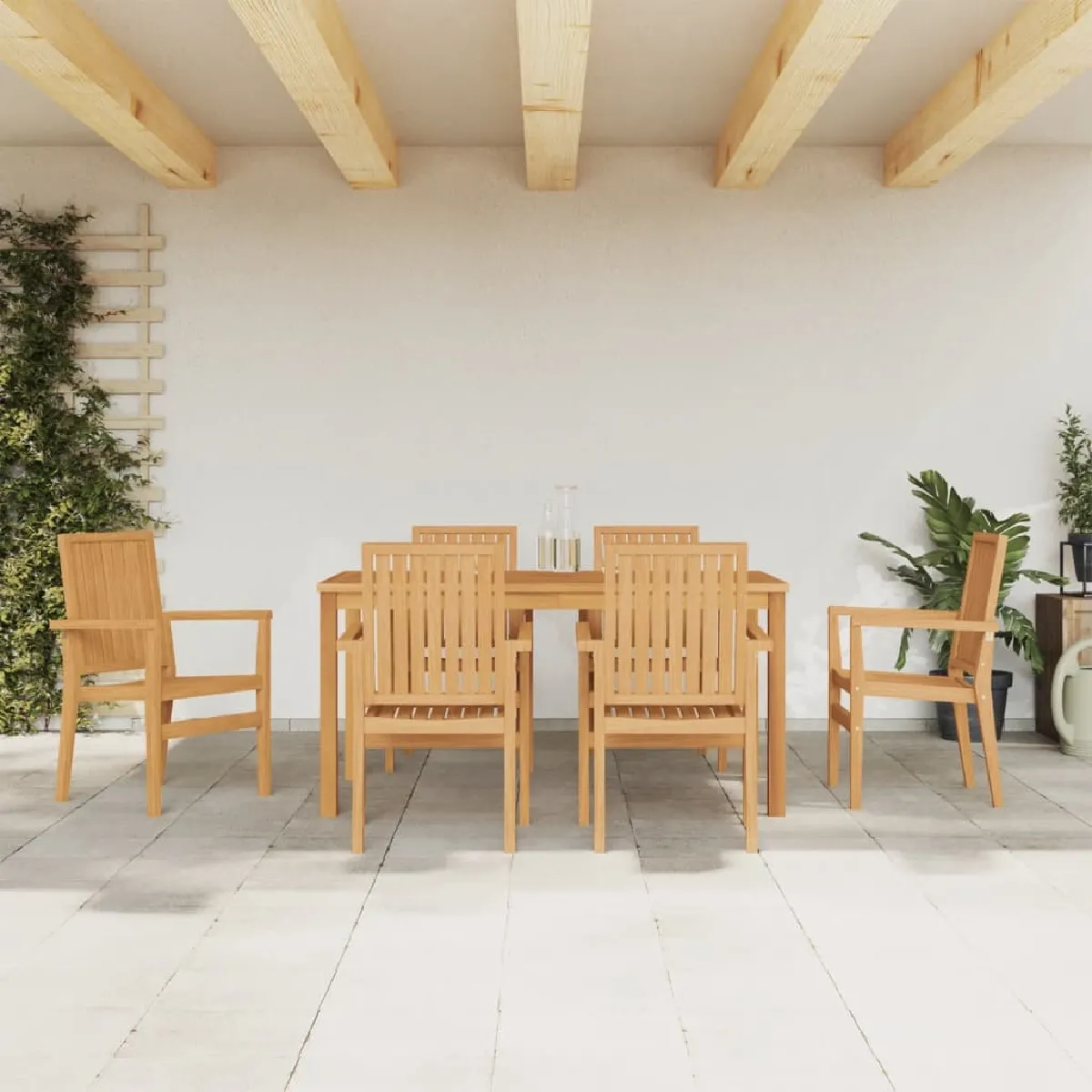 Vidaxl Ensemble À Manger 7 Pcs Bois De Teck Solide