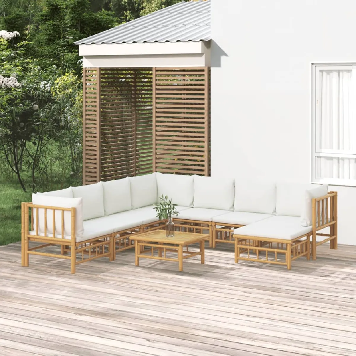 vidaXL Salon de jardin 9 pcs avec coussins Bambou - vue 5
