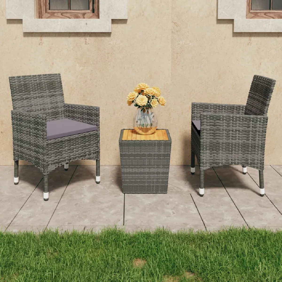 Vidaxl Gris Ensemble De Bistro 3 Pcs - Résine Tressée