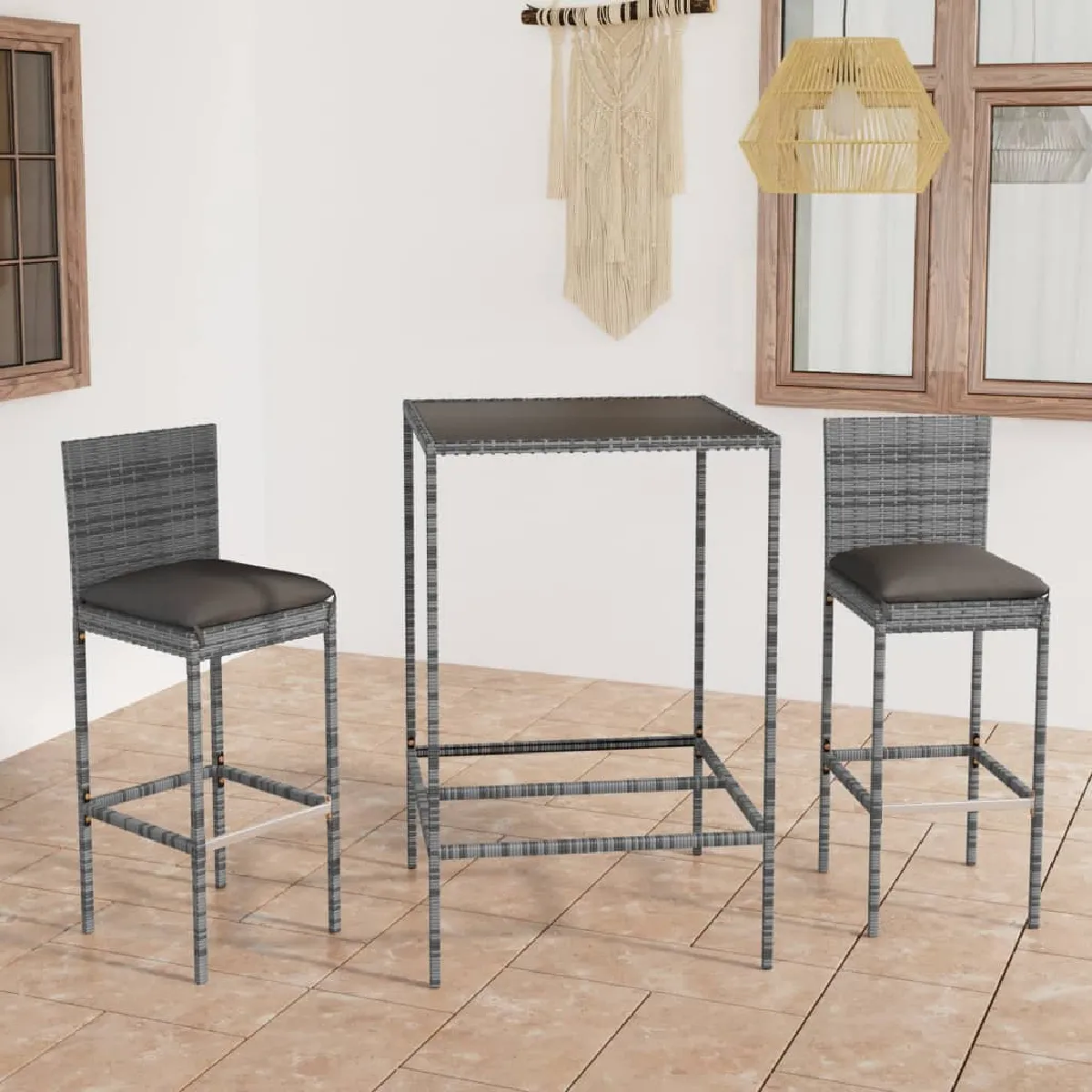 vidaXL Ensemble de bar de jardin 3 pcs et coussins Résine tressée - vue 10