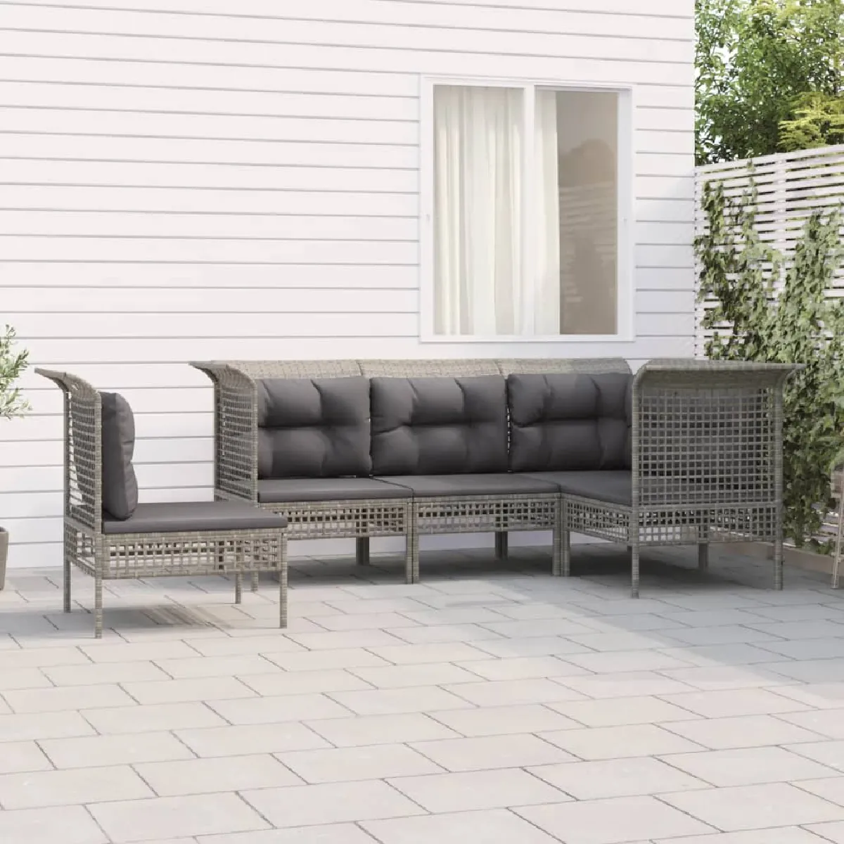 VIDAXL Salon de jardin 5 pcs avec coussins - Gris résine tressée