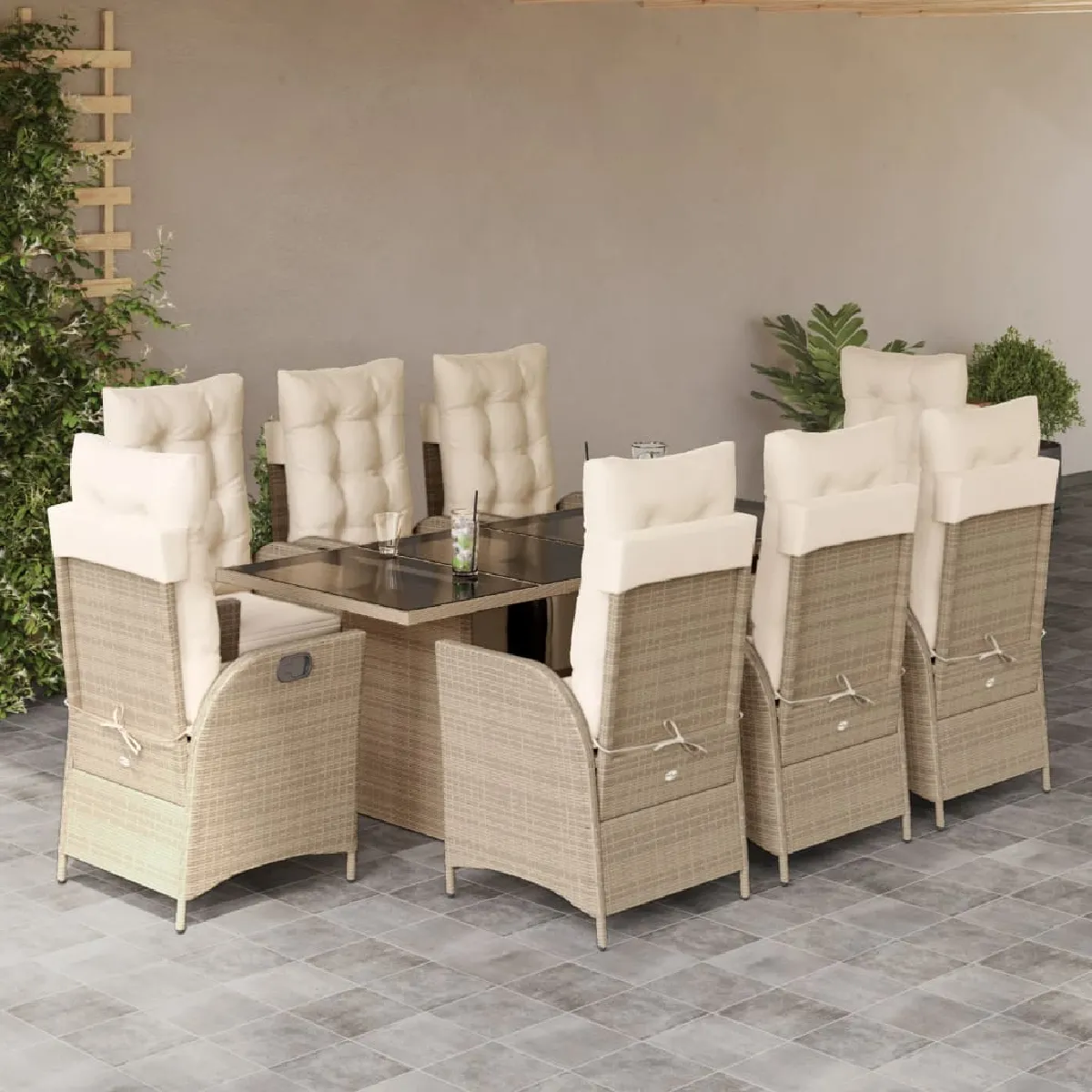 VidaXL Ensemble à manger jardin 9 pcs Poly rotin - vue 6