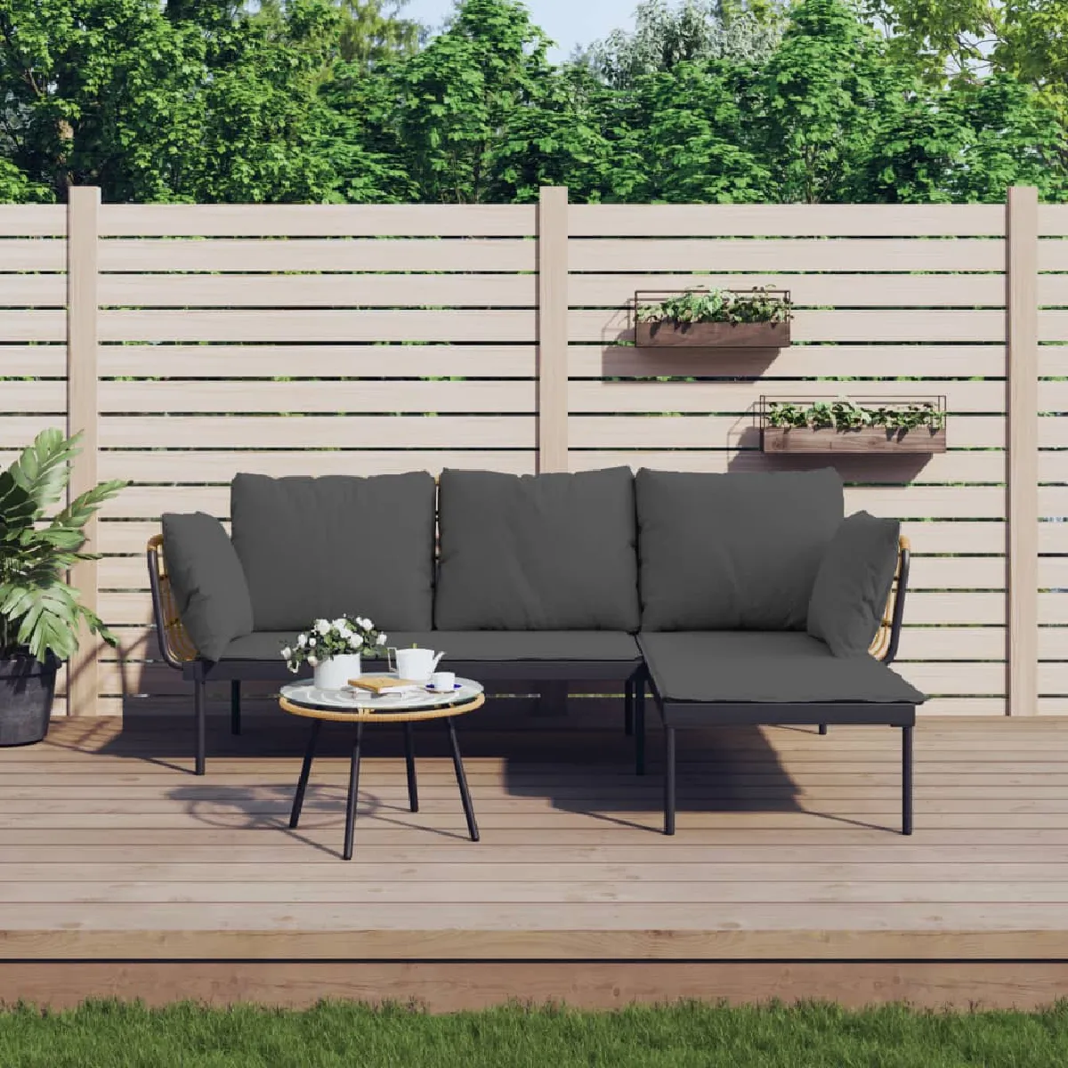 vidaXL Canapés de jardin 3 pcs avec coussins Résine tressée - vue 7