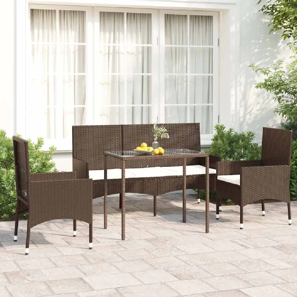 vidaXL Salon de jardin 4 pcs avec coussins Marron