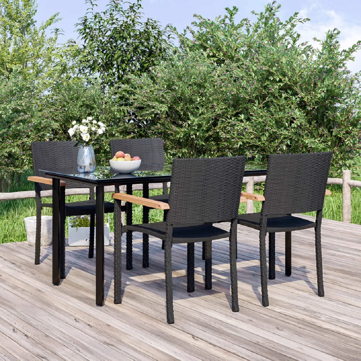 vidaXL Acacia Ensemble à Dîner de Jardin 5 pcs Salon de Jardin Mobilier de Salle à Manger dExtérieur Arrière cour 3058324 - vue 4