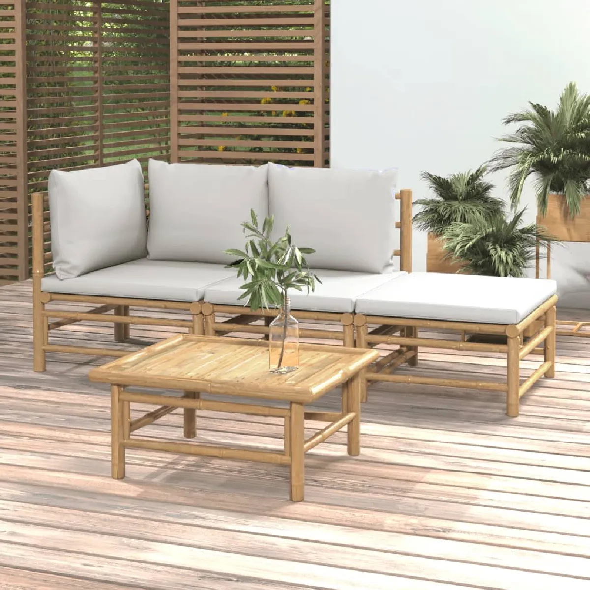vidaXL Salon de jardin 4 pcs avec coussins bambou 3155080 - vue 2