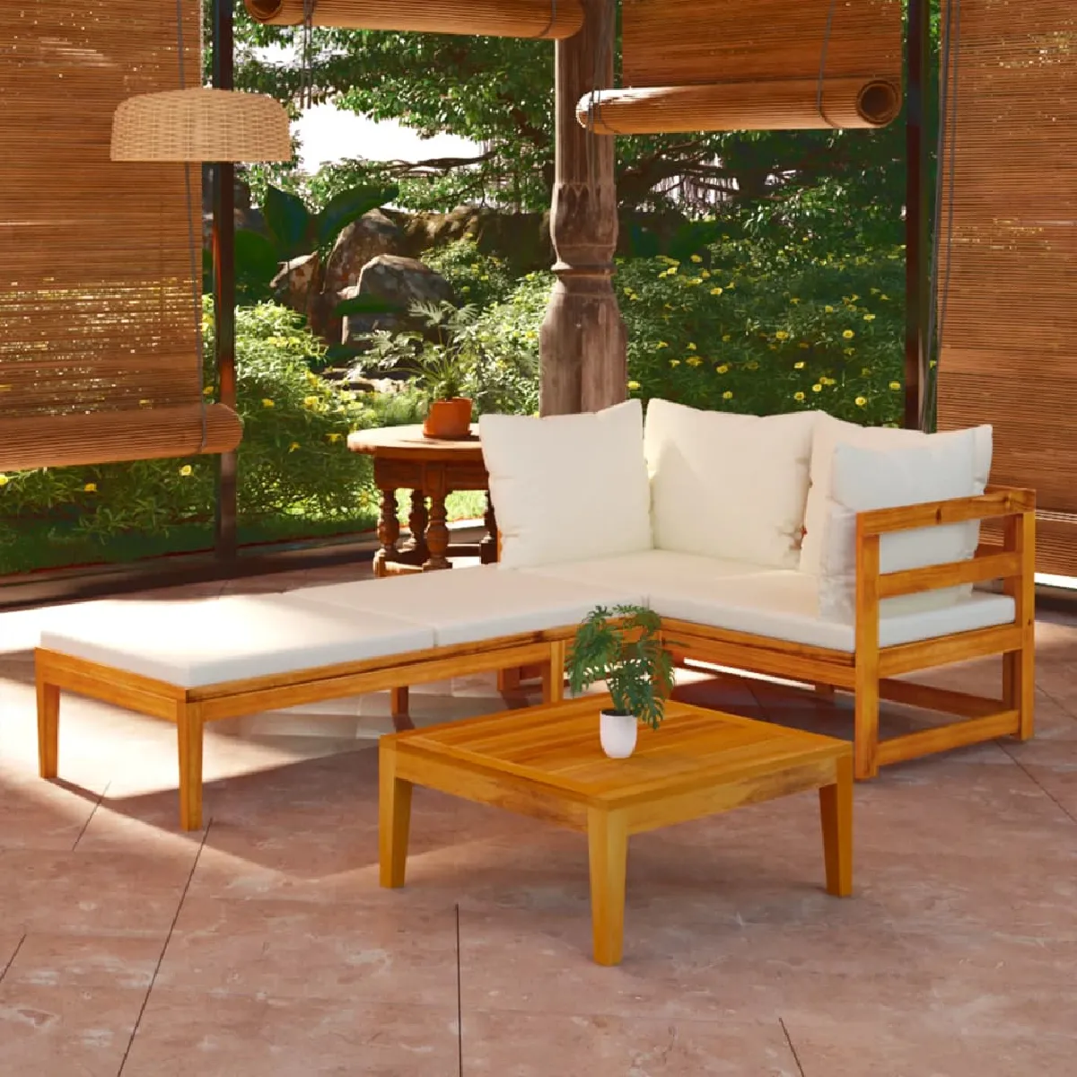 vidaXL Salon de jardin Bois d'acacia crème - vue 2