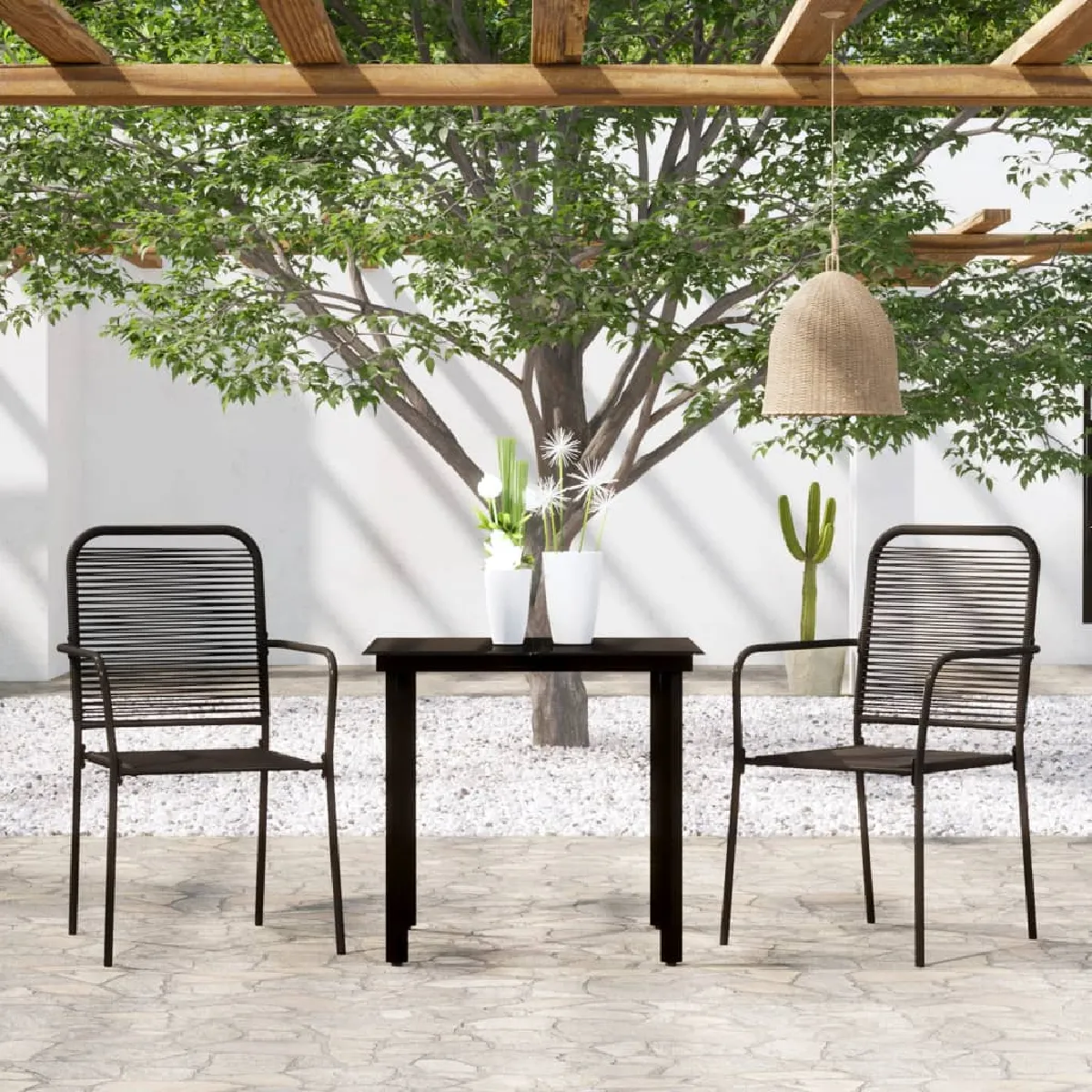 Vidaxl Noir Ensemble À Manger Jardin 3 Pcs