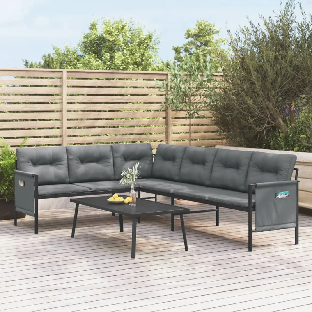 vidaXL Canapé d'angle jardin Acier Textilène - vue 2