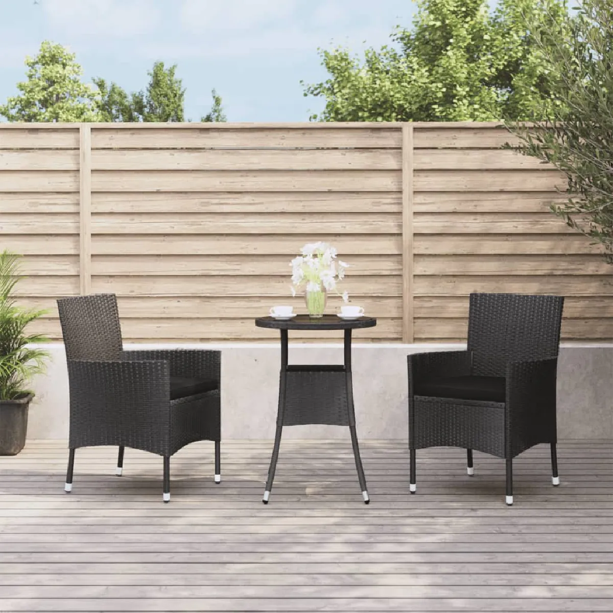 Non Communiqué Noir Vidaxl Ensemble De Bistro De Jardin 3 Pcs Coussins Poly Rotin, Ensemble De Bistrot, Ensemble De Bistrot Extérieur, 3187416 - Image 3