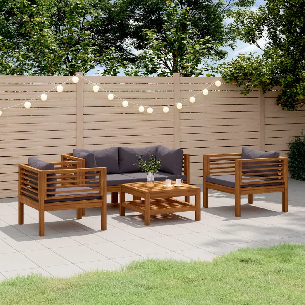 vidaXL Salon de jardin 5 pcs avec coussin Bois d'acacia solide - vue 9