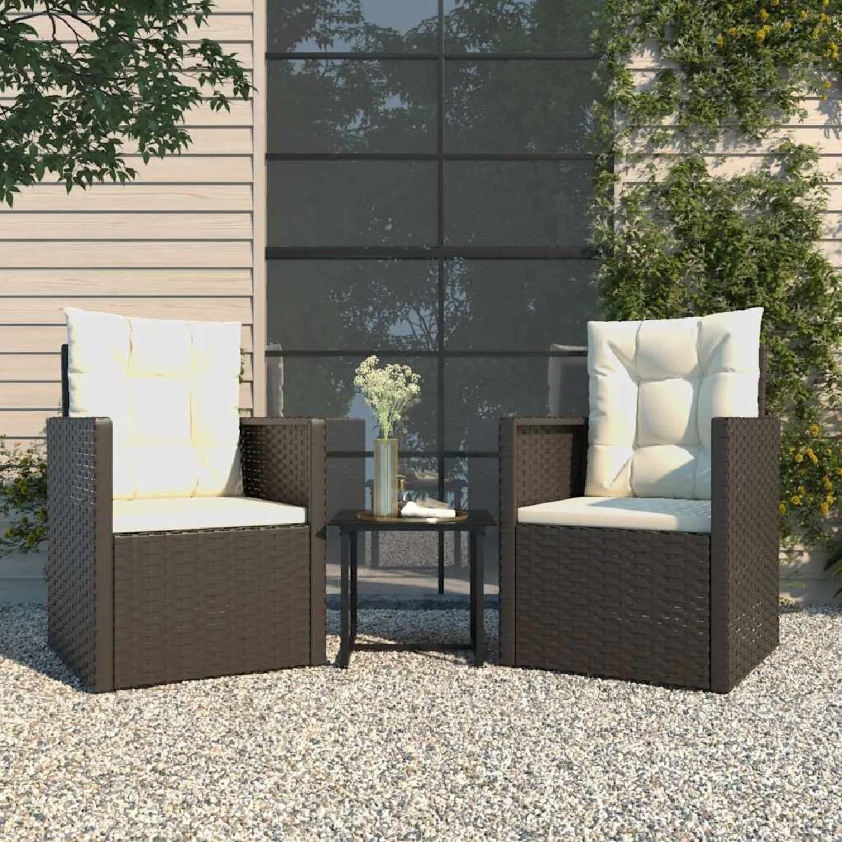 Non Communiqué Noir Salon De Jardin Vidaxl Resine Tressee 3 Pieces 57 X 53 X 75 2 Personnes - Image 3