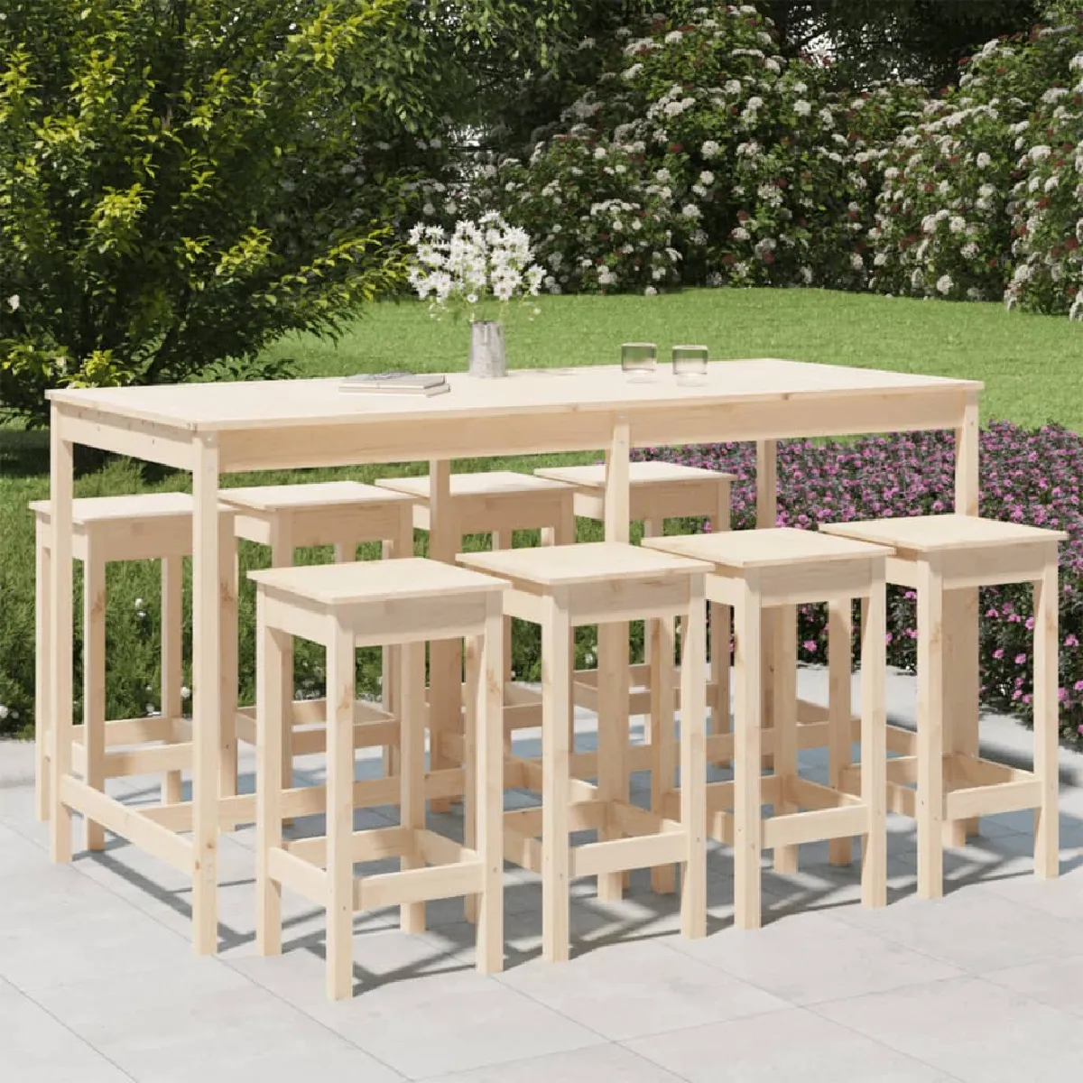 vidaXL Ensemble de bar de jardin 9 pcs Bois de pin massif ensemble de bar ensemble de meubles ensemble de bar extérieur 3154765 - vue 2