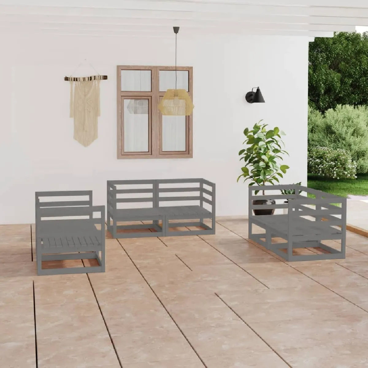 vidaXL Salon de jardin 6 pcs - Bois de pin Gris