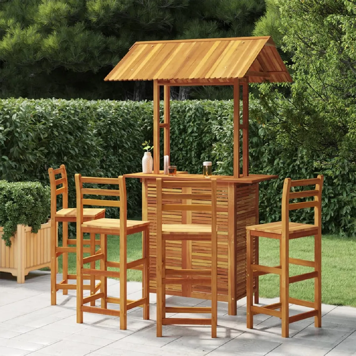 vidaXL Ensemble de bar de jardin 5 pcs Bois d'acacia solide - vue 2