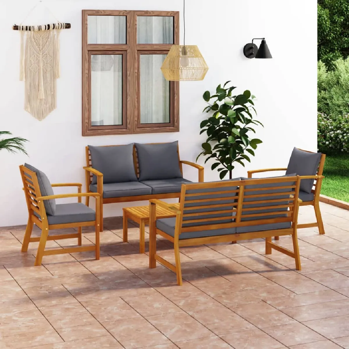 vidaXL Salon de jardin 5 pcs - Bois d'acacia