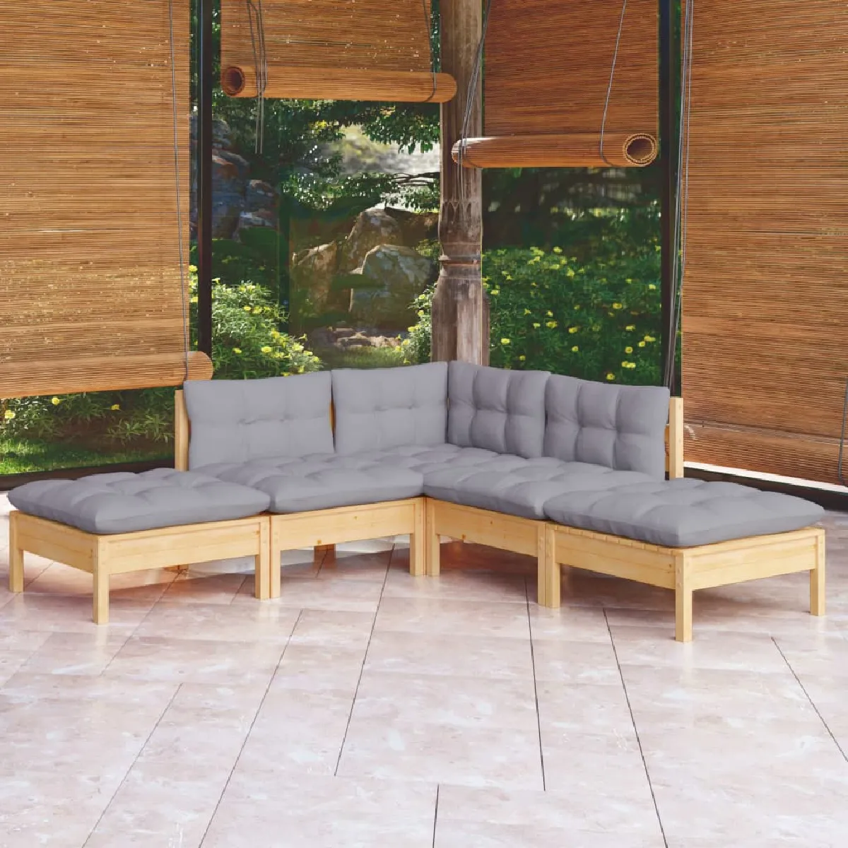 vidaXL Salon de jardin 5 pcs avec coussins Bois de pin - vue 2