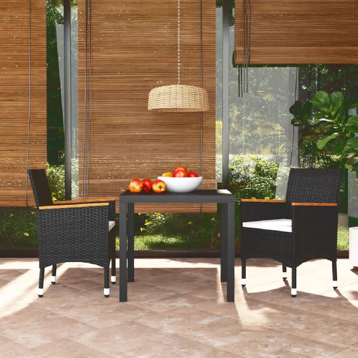 VIDAXL Ensemble à dîner de jardin avec coussins 3 pcs Poly rotin