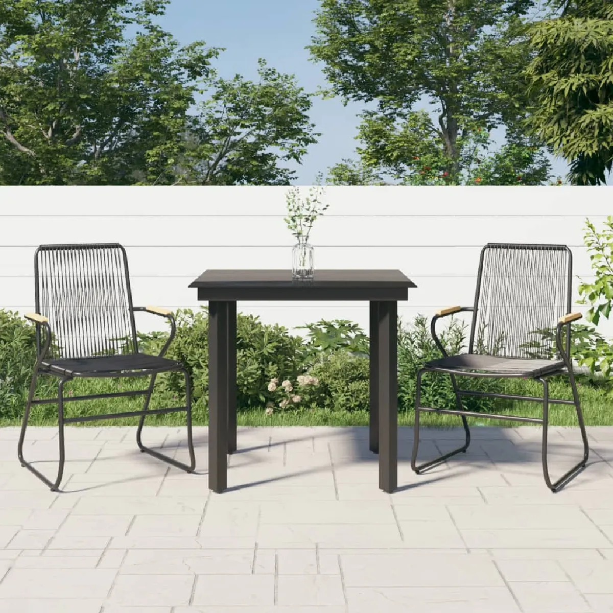 Vidaxl Noir Ensemble À Manger De Jardin 3 Pcs