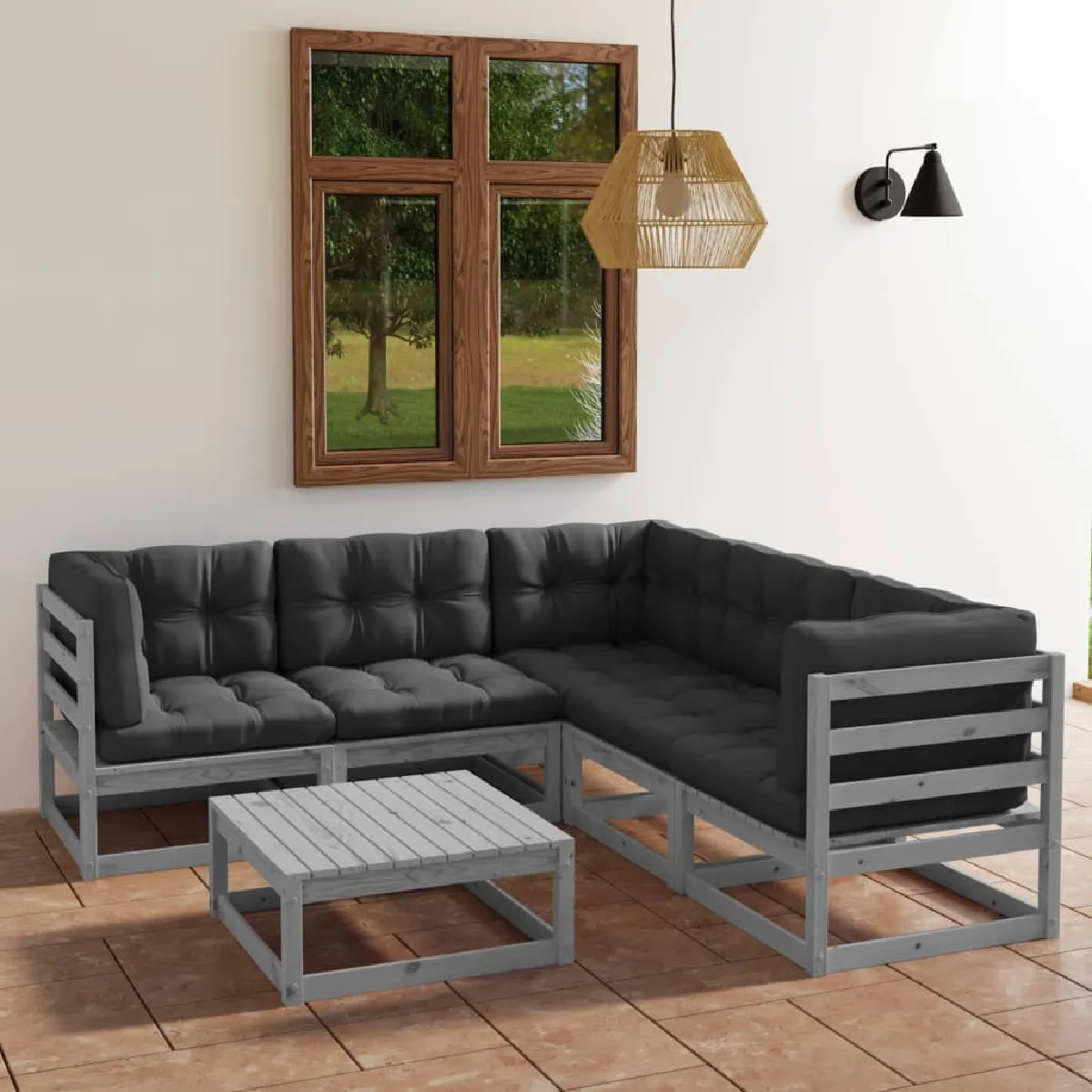 vidaXL Salon de jardin 6 pcs avec coussins Bois de pin massif