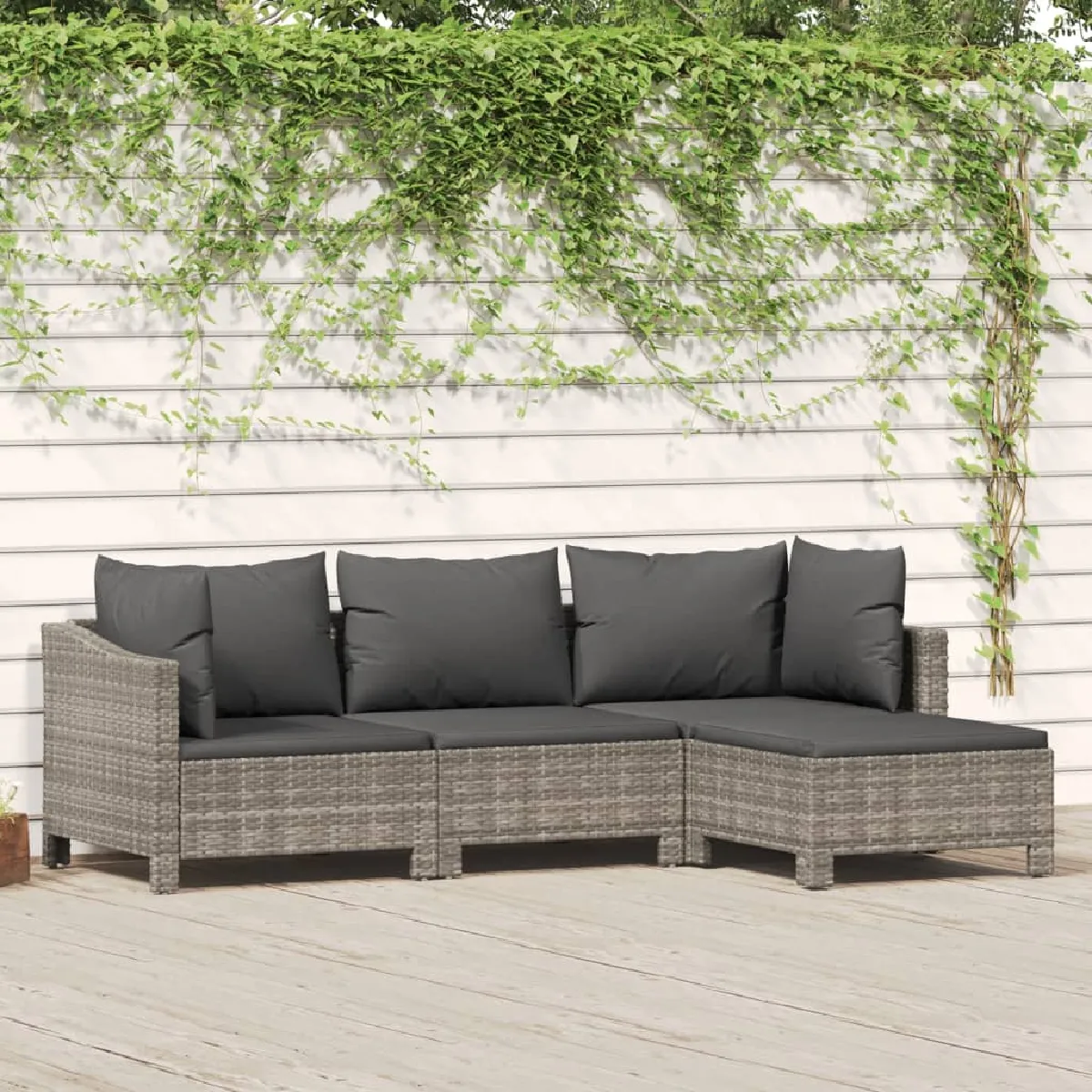 Vidaxl Gris Salon De Jardin 4 Pcs Avec Coussins Résine Tressée