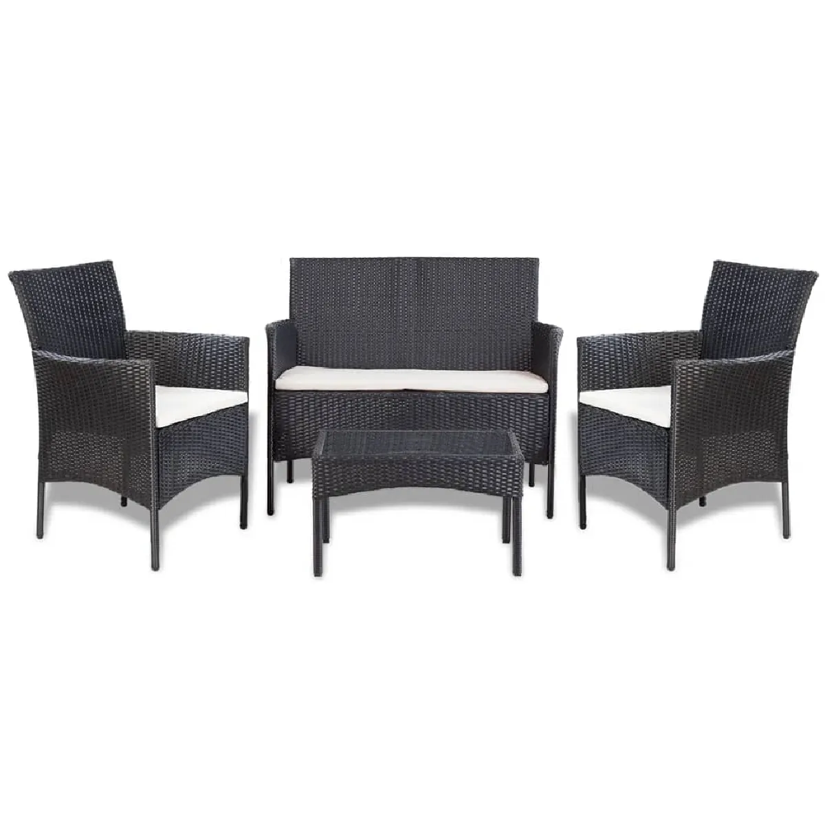 Vidaxl Noir Ensembles Canapes. Fauteuils Et Tables De Jardin Polyethylene 4 Personnes 58 X 105 X 84 Cm 4 Pieces - Image 3