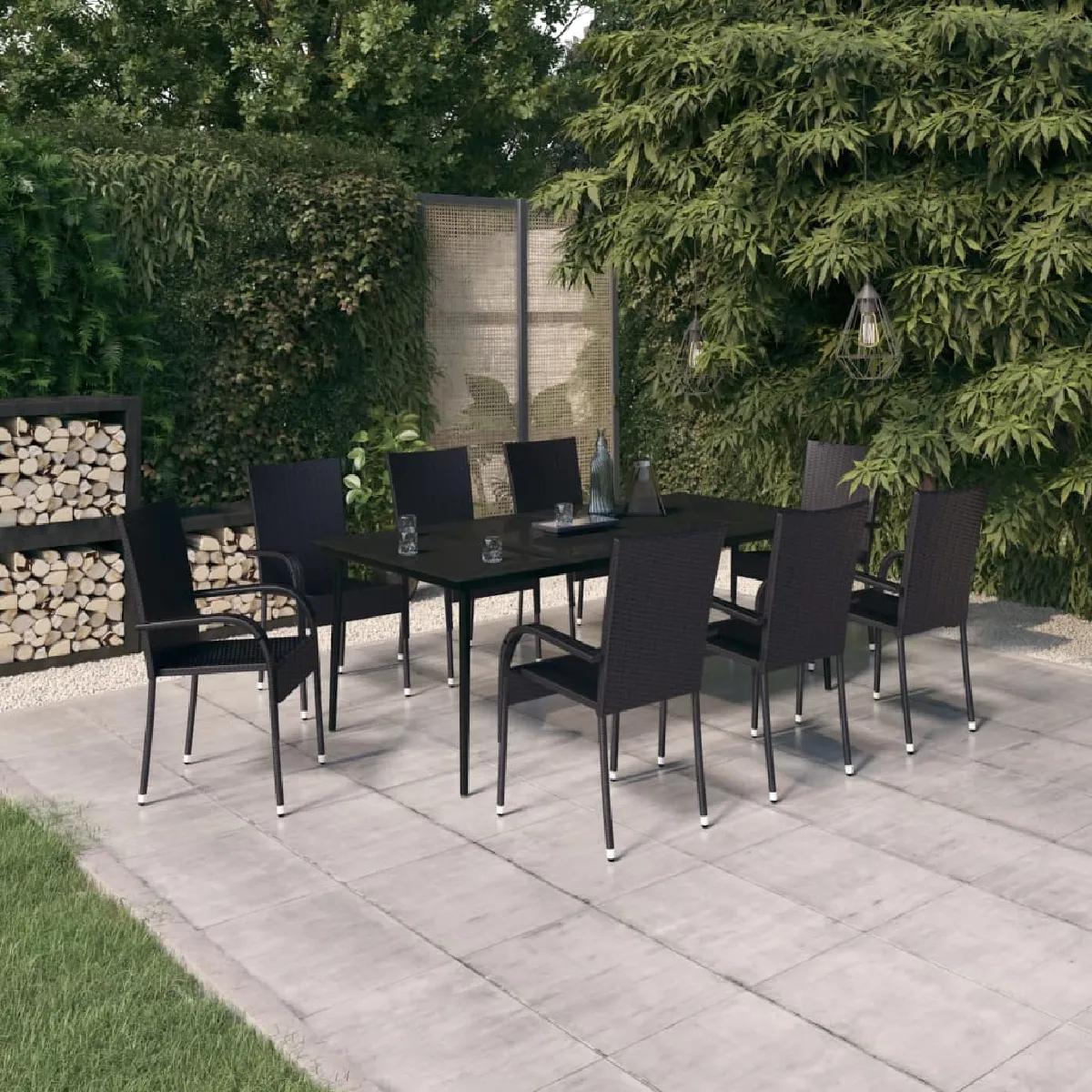 vidaXL Ensemble à manger de jardin 9 pcs - Résine tressée - Noir