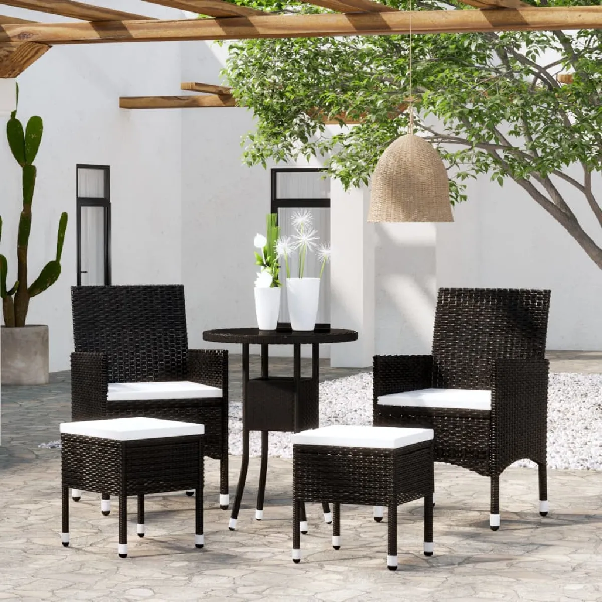 vidaXL Salon de jardin 5 pcs - Noir