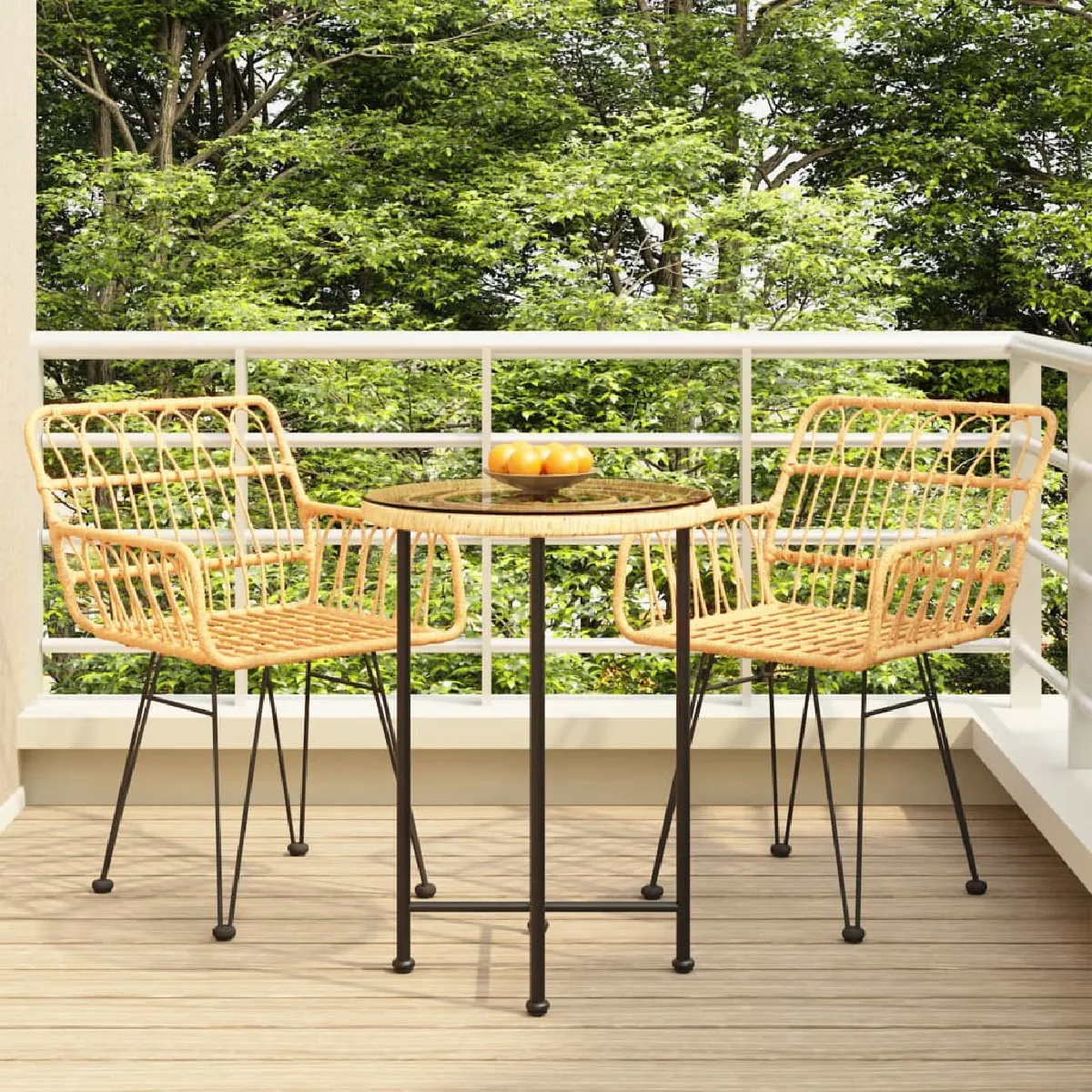 Ensemble à dîner de jardin VIDAXL 3 pcs Résine tressée Verre trempé